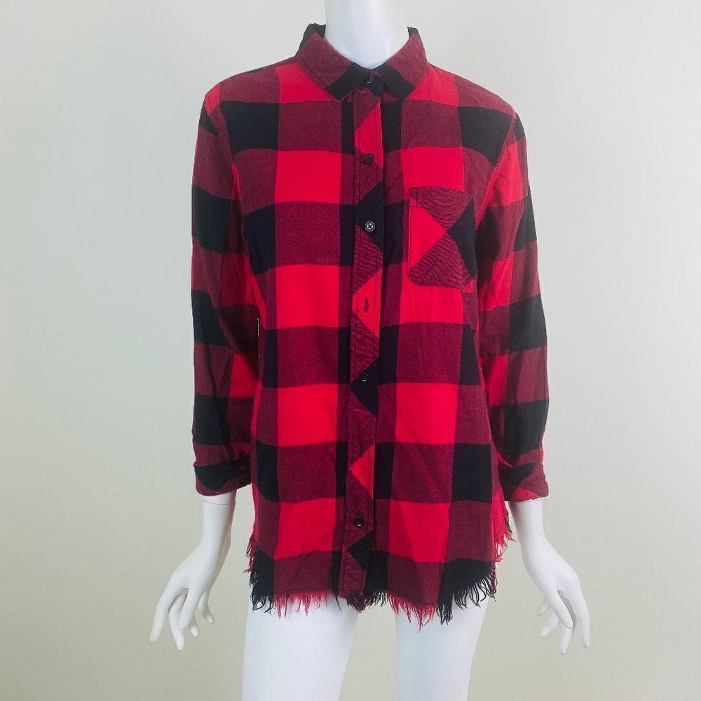 Beachlunchlounge Buffalo Plaid Frayed Button Down
